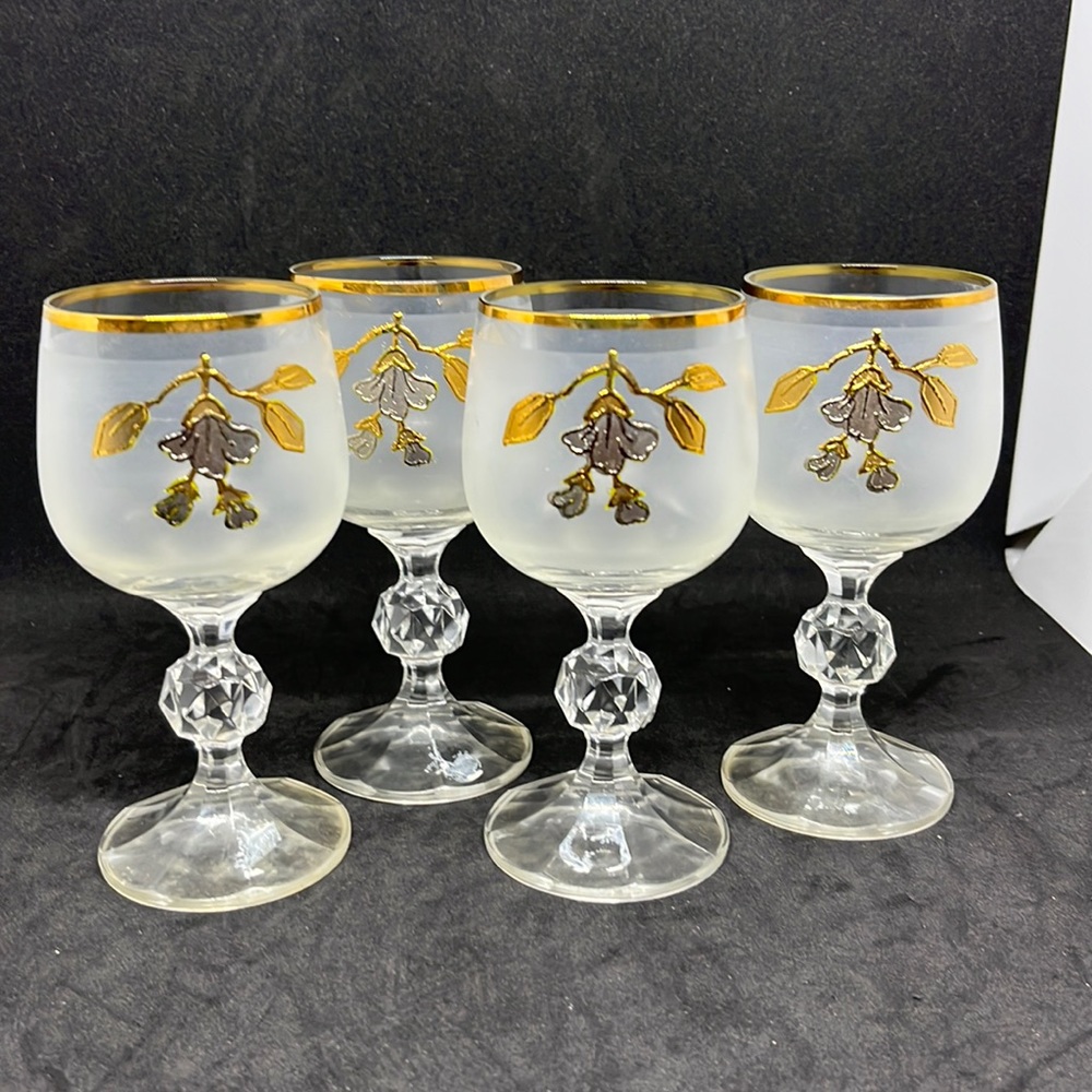 Crystalex Wine glasses(4) Frosted, Gold & Silver Encrusted Bohemia Glass